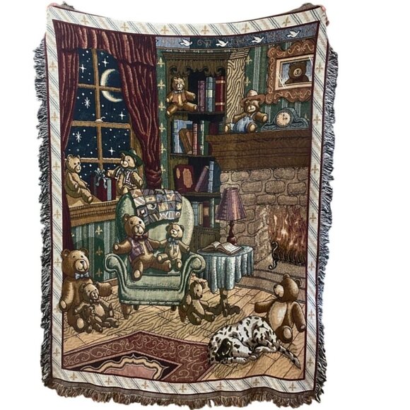 Sugar Street The Bears Den Woven Tapestry Throw Blanket Dalmatian Fireplace - Picture 1 of 2